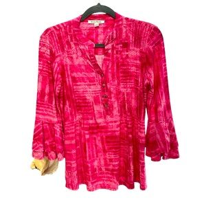 Studio works, Boho Blouse, silver buttons, Bell sleeve,knit fabric, size S,